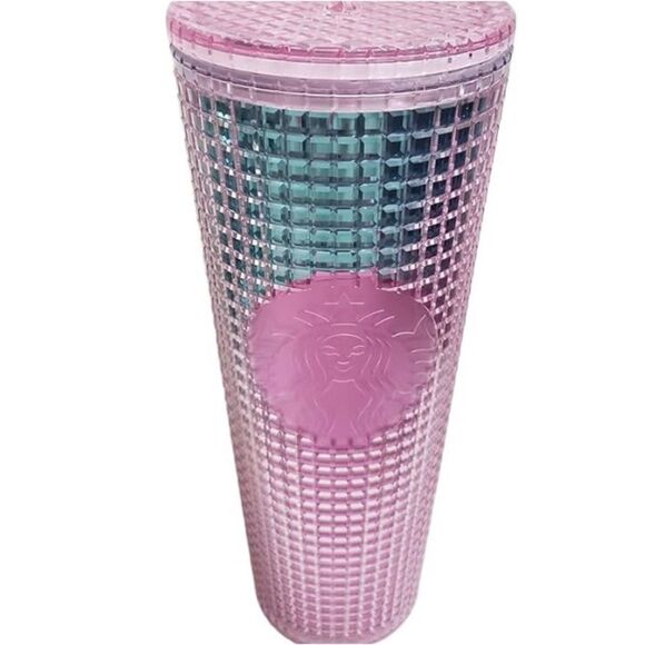 Starbucks Summer 2021 Pink Blue Ombre Grid Kaleidoscope 24 0z. Venti Tumbler - Picture 1 of 15